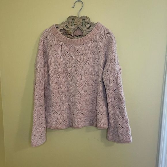 LC Lauren Conrad Brook Beige/Blush Pink Chenille Sweater Bell Sleeve Size Small - Picture 4 of 13